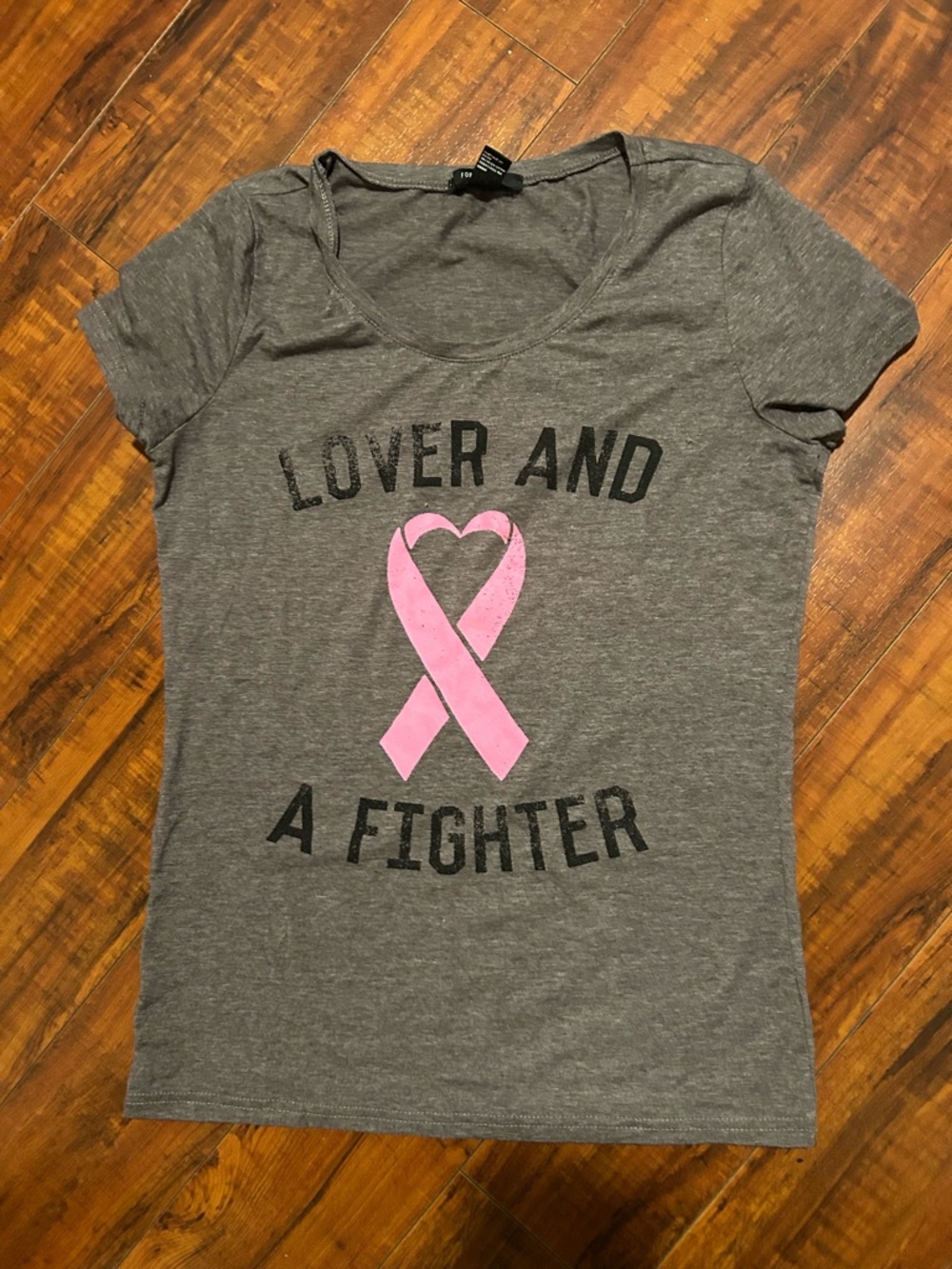Breast Cancer Awareness Tee with Pink Ribbon "Lover and A Fighter"